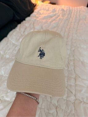 U.S. Polo Assn. Beige Cap with Navy Polo Player Logo